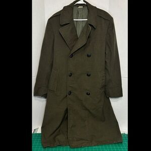 Vintage Men's 100% Wool Serge Green Trench Coat Eagle Buttons Viking Clothing
